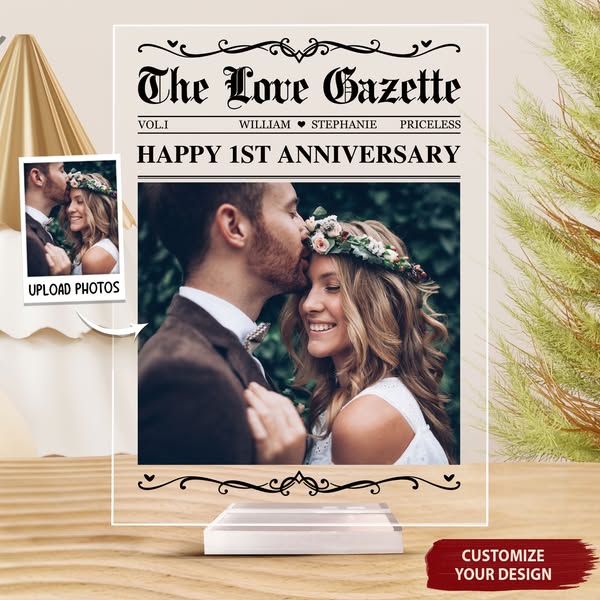 The Anniversary Times Newspaper - Personalized Acrylic Photo Plaque